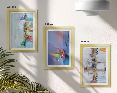 Abstract compositions painting framed triptych