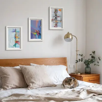 Abstract compositions painting framed triptych