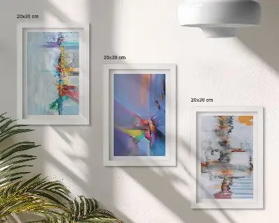 Abstract compositions painting framed triptych