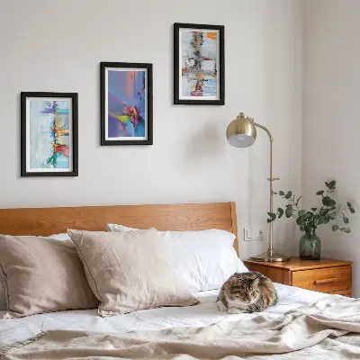 Abstract compositions painting framed triptych