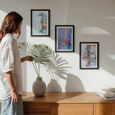 Abstract compositions painting framed triptych