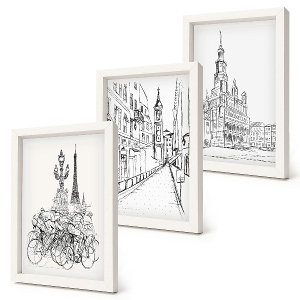 3-piece wall art set Simple drawings of city views