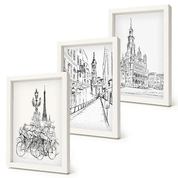 3-piece city view wall art set simple line drawings