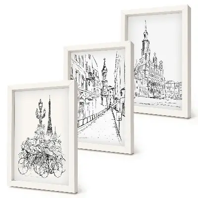 3-piece city view wall art set simple line drawings