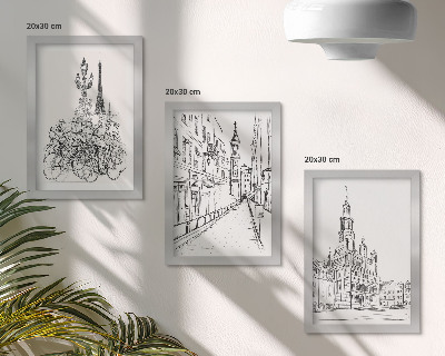 3-piece wall art set Simple drawings of city views
