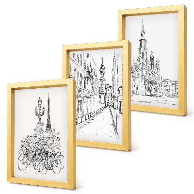 3-piece wall art set Simple drawings of city views