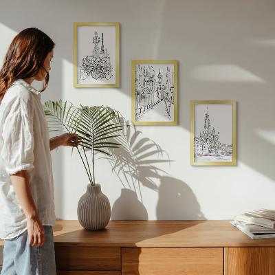 3-piece wall art set Simple drawings of city views
