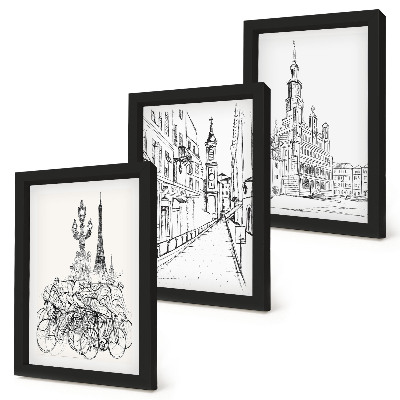 3-piece wall art set Simple drawings of city views