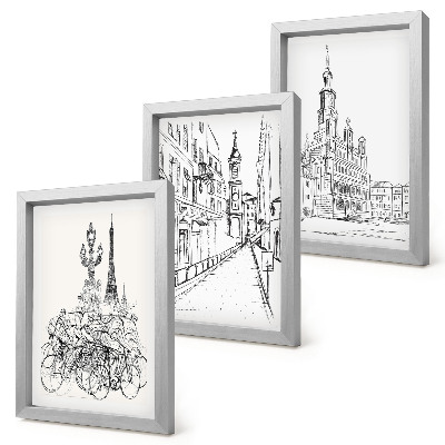 3-piece wall art set Simple drawings of city views