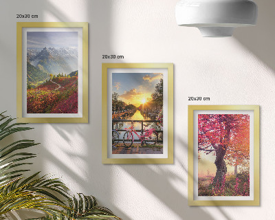 Photo frame wall Mountain landscapes with a bicycle and an autumn tree