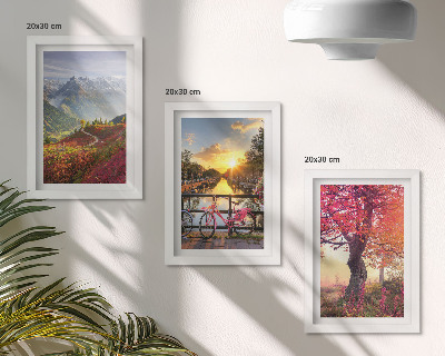 Photo frame wall Mountain landscapes with a bicycle and an autumn tree