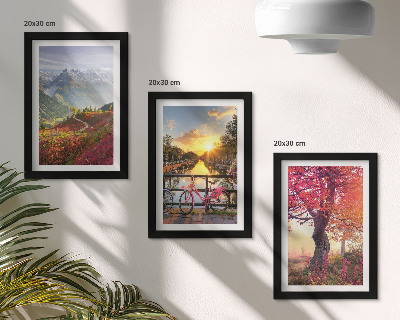Photo frame wall Mountain landscapes with a bicycle and an autumn tree