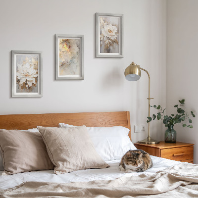 Framed triptych Flowers on a light background with abstract patterns