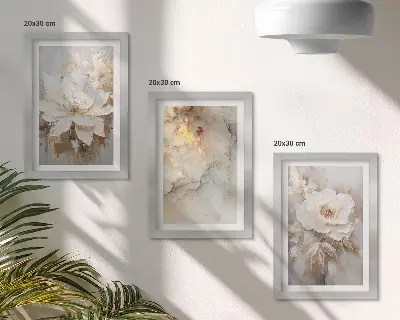 Flowers on a light background with abstract patterns framed triptych