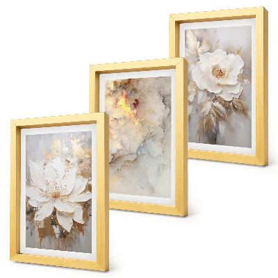 Framed triptych Flowers on a light background with abstract patterns