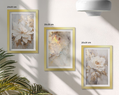 Framed triptych Flowers on a light background with abstract patterns