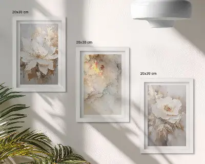 Flowers on a light background with abstract patterns framed triptych