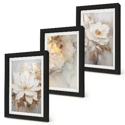 Flowers on a light background with abstract patterns framed triptych