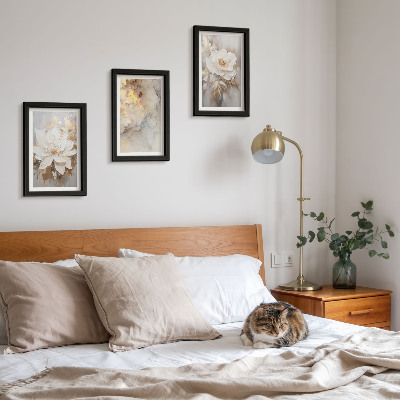 Framed triptych Flowers on a light background with abstract patterns