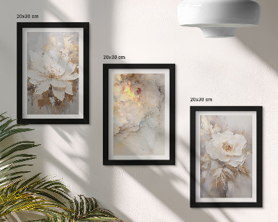 Framed triptych Flowers on a light background with abstract patterns
