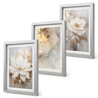 Flowers on a light background with abstract patterns framed triptych