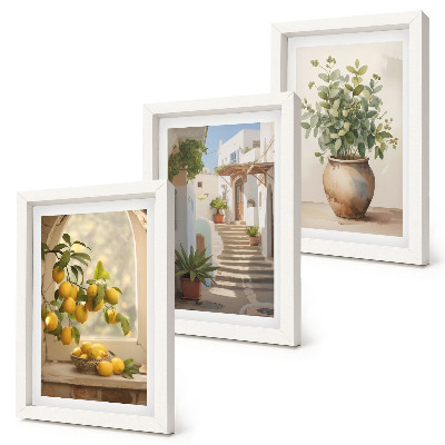 3-piece wall art set Lemons in a vase and plants in white architecture