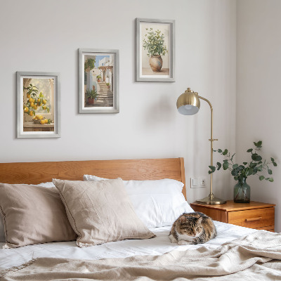 3-piece wall art set Lemons in a vase and plants in white architecture