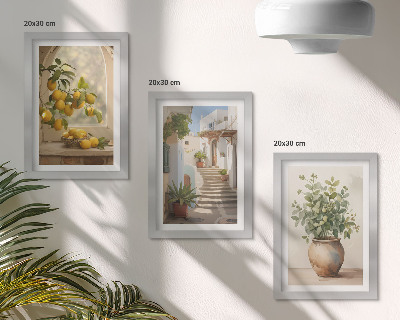 3-piece wall art set Lemons in a vase and plants in white architecture