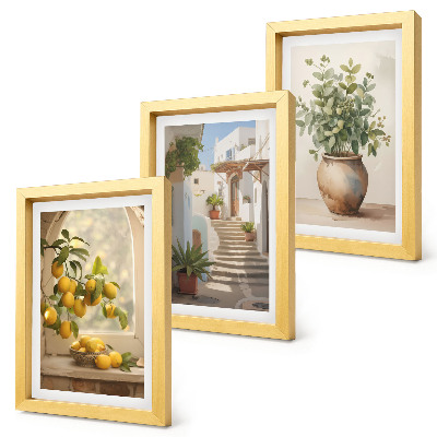 3-piece wall art set Lemons in a vase and plants in white architecture