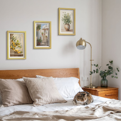 3-piece wall art set Lemons in a vase and plants in white architecture