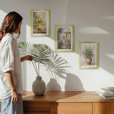 3-piece wall art set Lemons in a vase and plants in white architecture