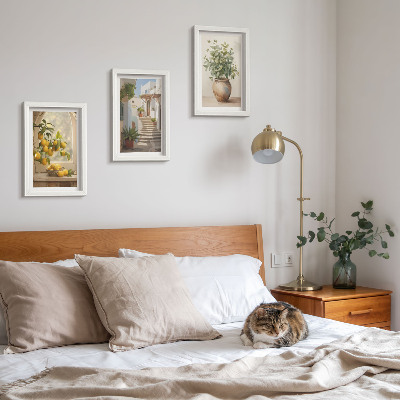 3-piece wall art set Lemons in a vase and plants in white architecture