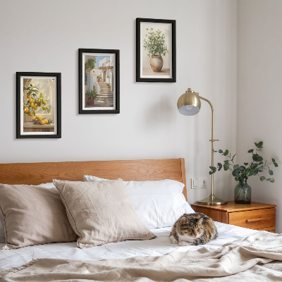 3-piece wall art set Lemons in a vase and plants in white architecture