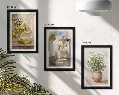 3-piece wall art set Lemons in a vase and plants in white architecture