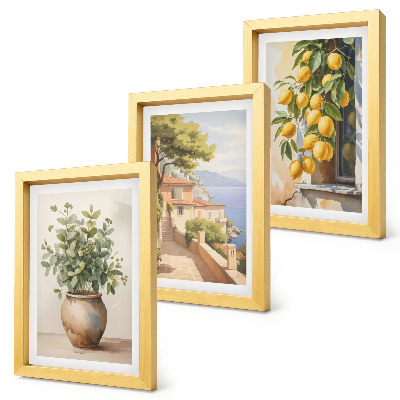 Photo frame wall Flowers in a vase with a view of the sea and lemons