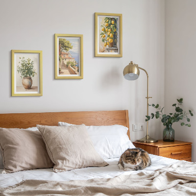 Photo frame wall Flowers in a vase with a view of the sea and lemons