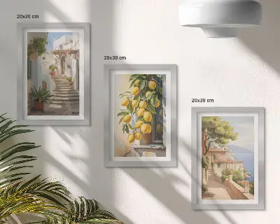Charming streets with lemons and sea views framed triptych
