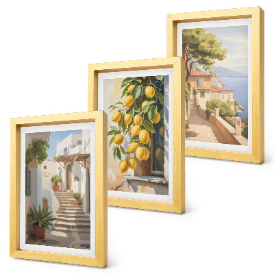 Framed triptych Charming streets with lemons and sea views