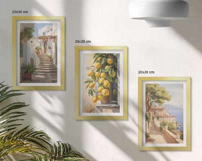 Framed triptych Charming streets with lemons and sea views