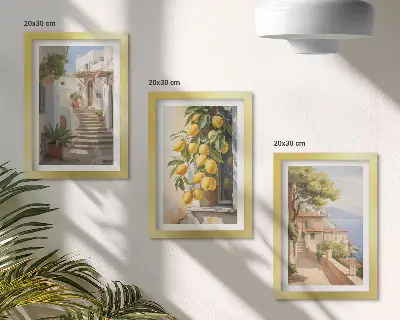 Charming streets with lemons and sea views framed triptych