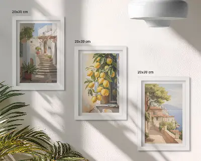 Charming streets with lemons and sea views framed triptych