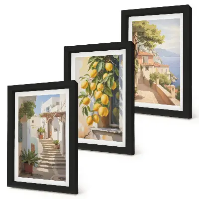 Charming streets with lemons and sea views framed triptych