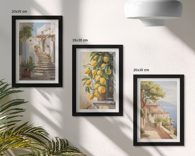Framed triptych Charming streets with lemons and sea views