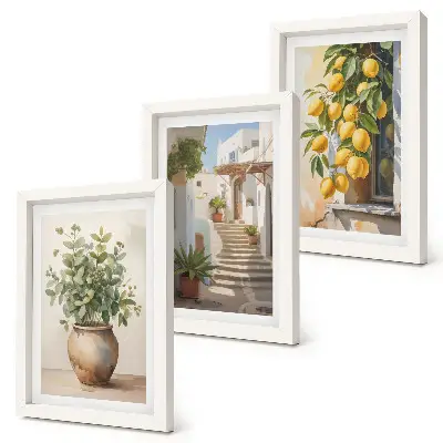 3-piece wall art set potted plants and lemons against a street backdrop