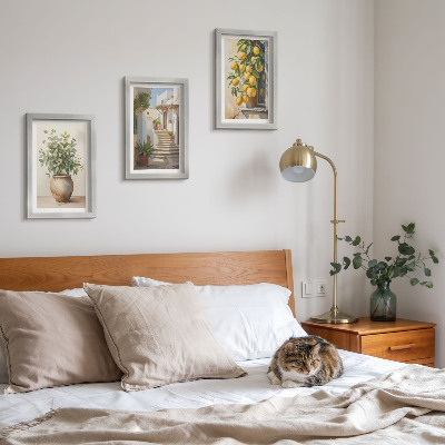 3-piece wall art set Potted plants and lemons against the backdrop of a street