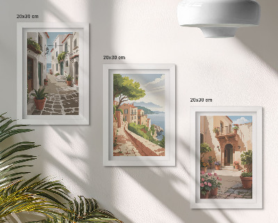 Photo frame wall Picturesque streets with houses and potted plants