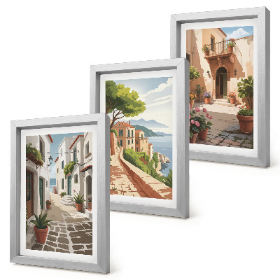 Photo frame wall Picturesque streets with houses and potted plants