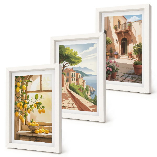 3-piece wall art set Citrus fruits in the kitchen with a view of the sea and the charming town