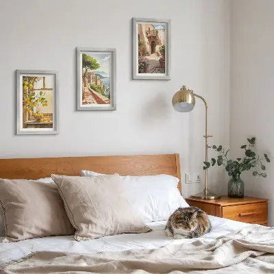 3-piece wall art set citrus fruits in the kitchen with a sea view and charming town