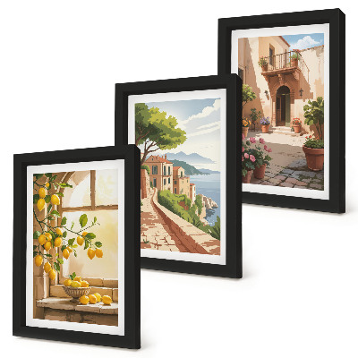 3-piece wall art set Citrus fruits in the kitchen with a view of the sea and the charming town